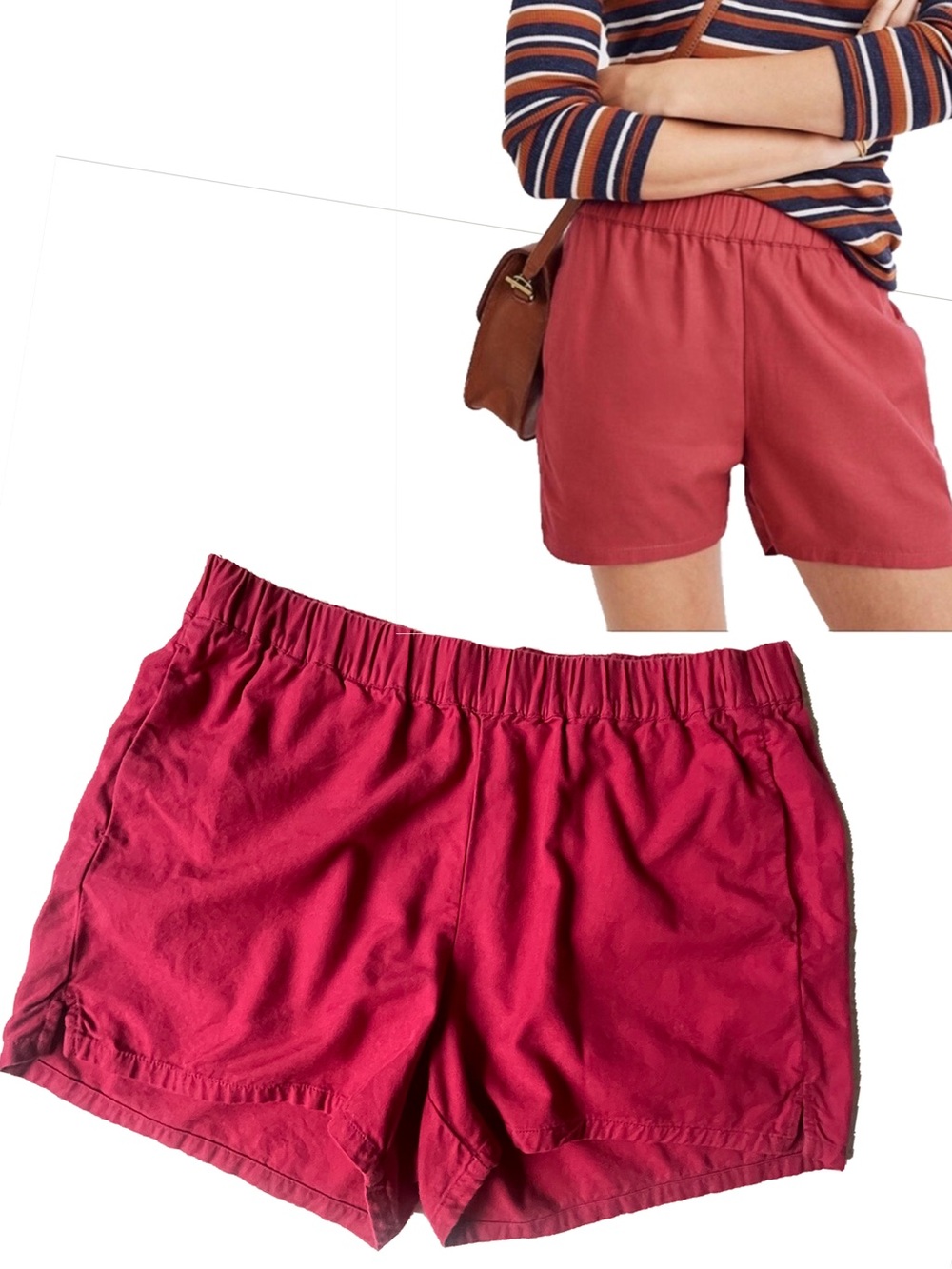 Madewell Red Berry Pull On Shorts Size M Pockets Elastic Waist Soft Breathable